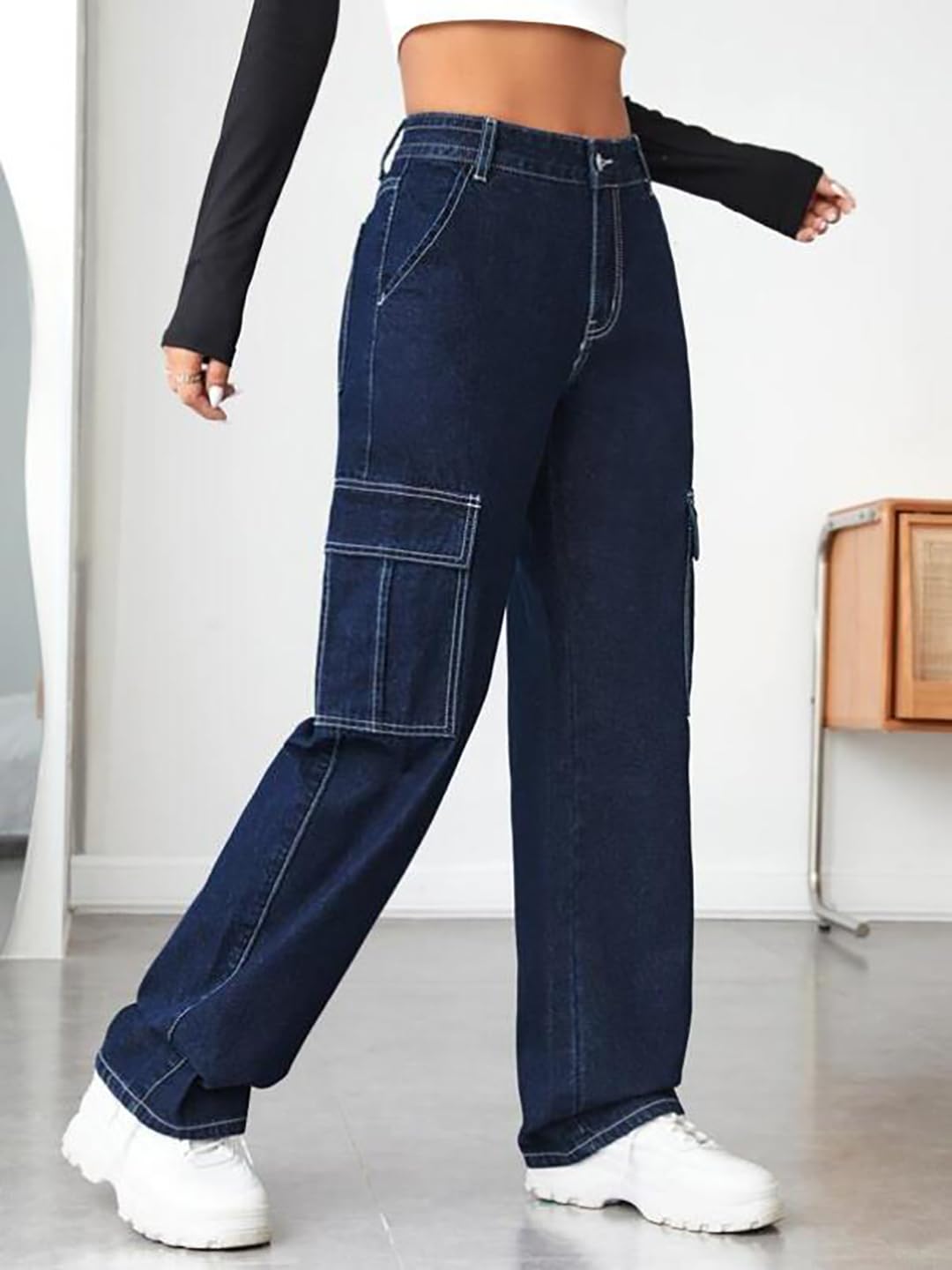 Womens Denim Dark Blue Cargo Pant