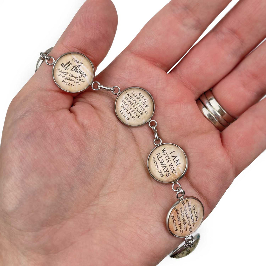 I Love Books - Glass Charm Stainless Steel Bracelet with Dangling