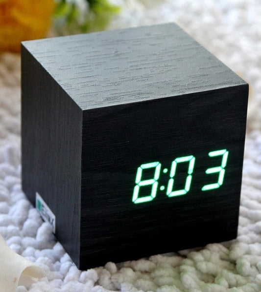 Cube Mini LED Wooden Digital Alarm Clock