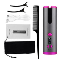 Cordless Curling Iron Automatic Rotating Portable Hair Curler USB