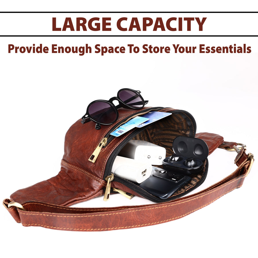 Brown Genuine  Italian Leather Fanny Pack for Men & Women Belt Bag