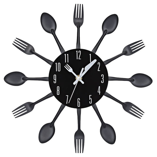 Kitchen Cutlery Wall Clock Black Retro