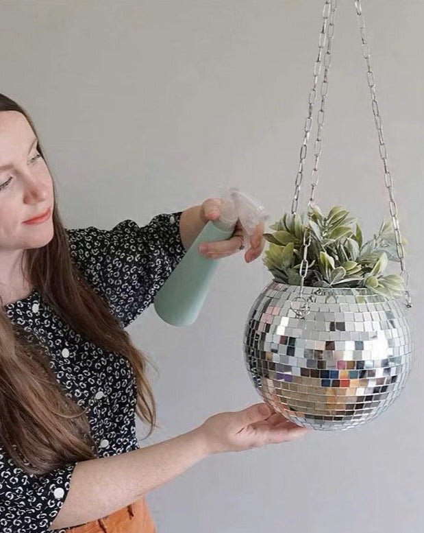 Eclectic Whimsical Disco Ball Hanging Herb Planters for Indoor,