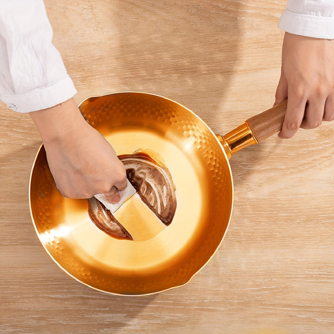 Japanese Style 3L Copper Saucepan with Wooden Handle