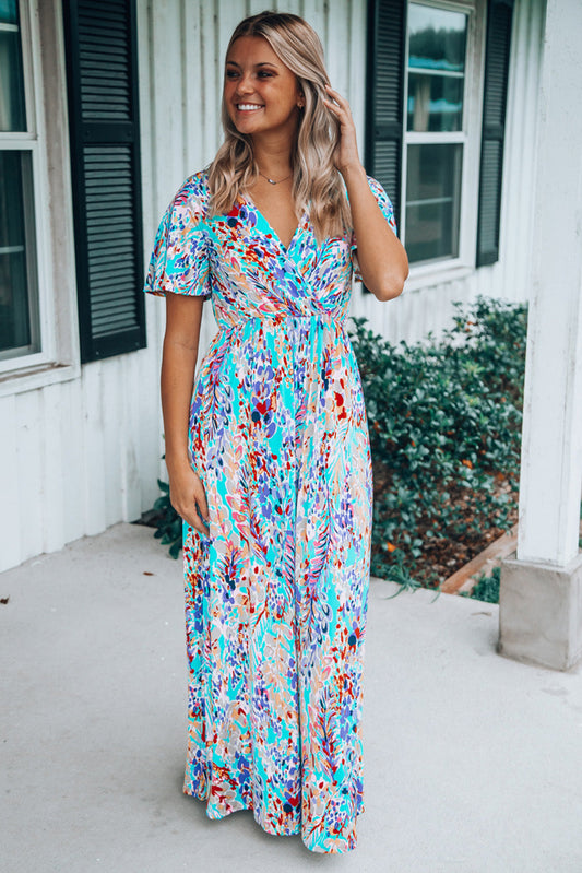 Wrap V Neck Floral Maxi Dress SIZE SML