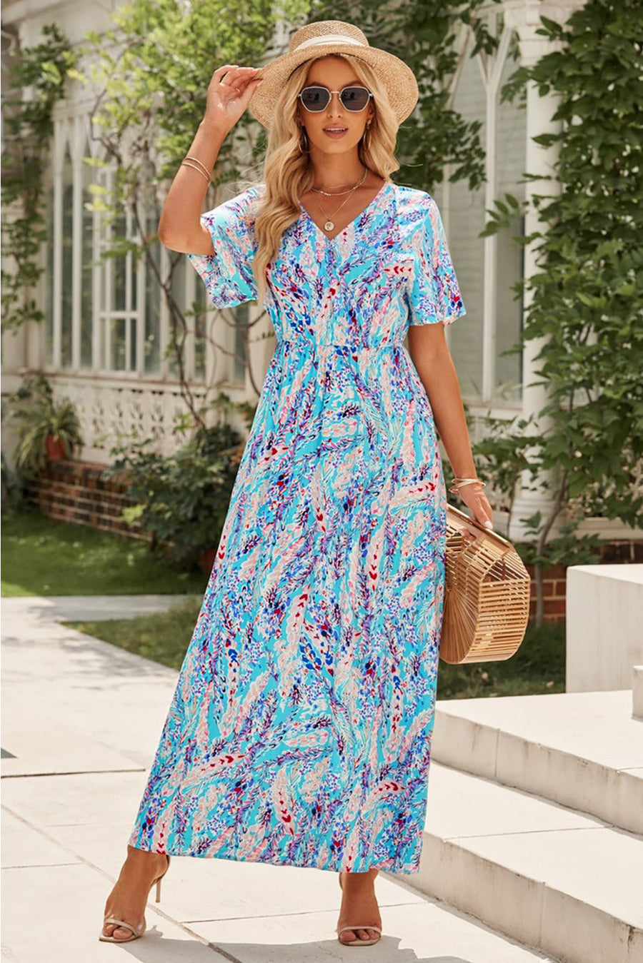 Wrap V Neck Floral Maxi Dress SIZE SML