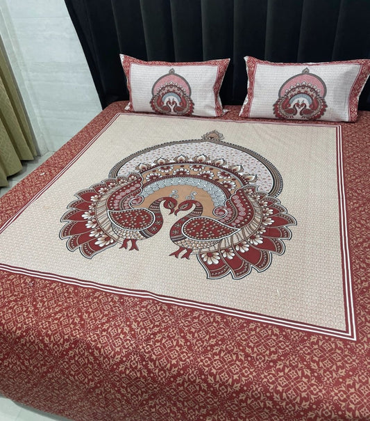 Peacock Printed Cotton Bedsheets With 2 Matching Pillow Cover Size