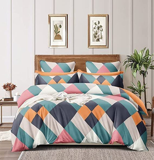 Cotton Feel COLOR BLOCK Printed King Size Double Bed Bedsheet with 2 |