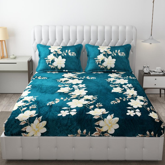 Premium Woolen Printed King Size Bedsheets with 2 Pillow Covers Size