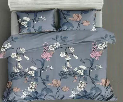 180 TC Polycotton Double Floral Flat Bedsheet Set with 2 Pillow Covers