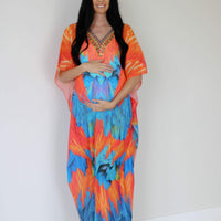 Tribal Kaftan Dress, Feather Caftan Dress, Plus Size Kaftan For Women,