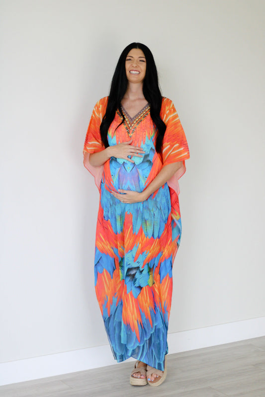 Tribal Kaftan Dress, Feather Caftan Dress, Plus Size Kaftan For Women,