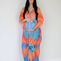 Tribal Kaftan Dress, Feather Caftan Dress, Plus Size Kaftan For Women,