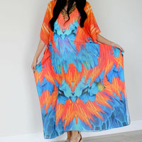 Tribal Kaftan Dress, Feather Caftan Dress, Plus Size Kaftan For Women,