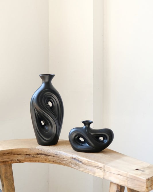 Handmade Contemporary Abstract Ceramic Black Flower Vase - Decorative