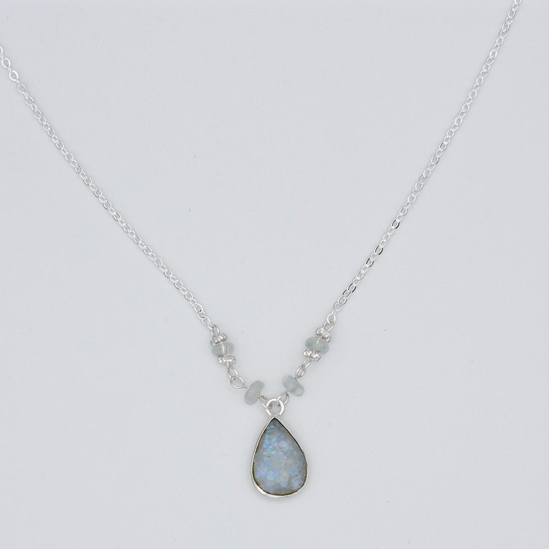 Rainbow Moonstone Beaded Teardrop Pendant Necklace