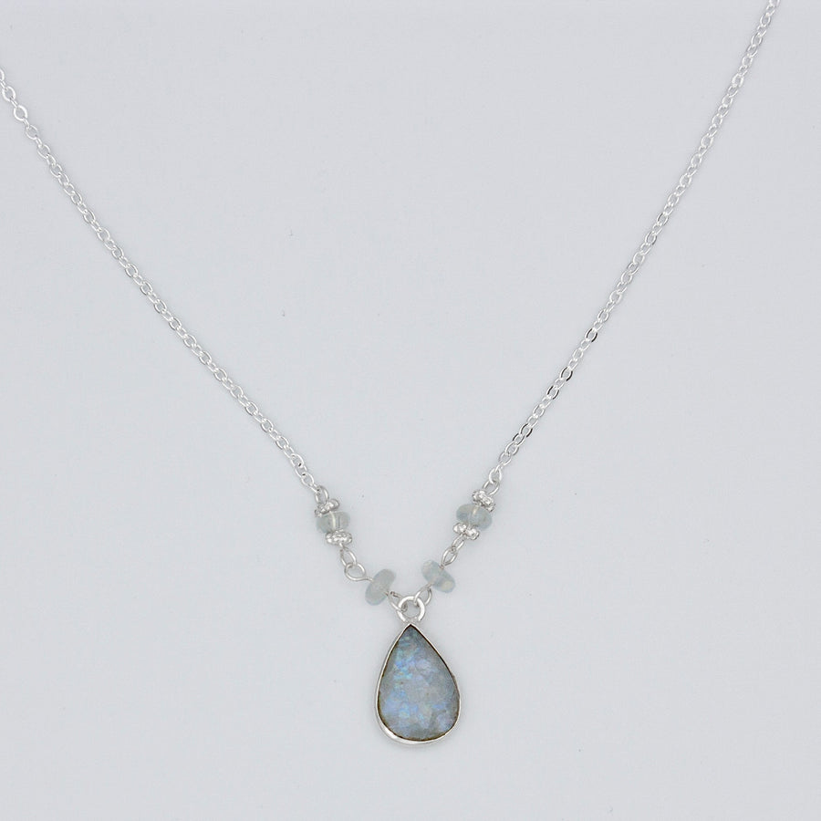 Rainbow Moonstone Beaded Teardrop Pendant Necklace