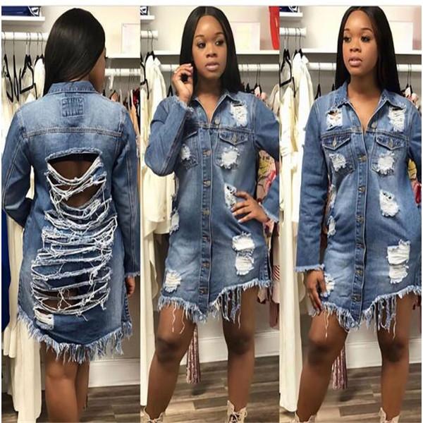 Spring and Autumn New Destroyed Boyfriend Denim Jacket Ladies Lapel