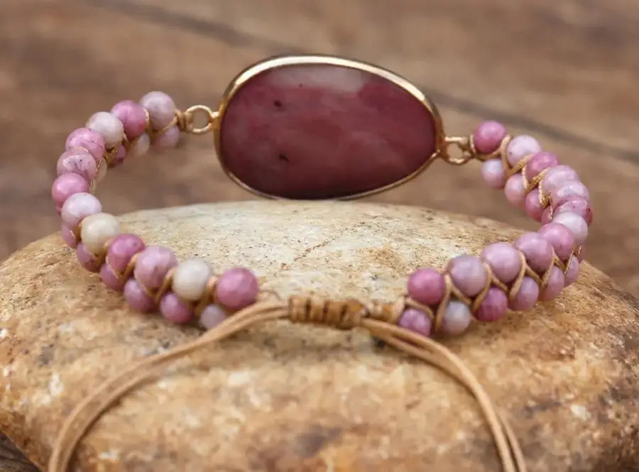 Rhodonite Hand Woven Bracelet