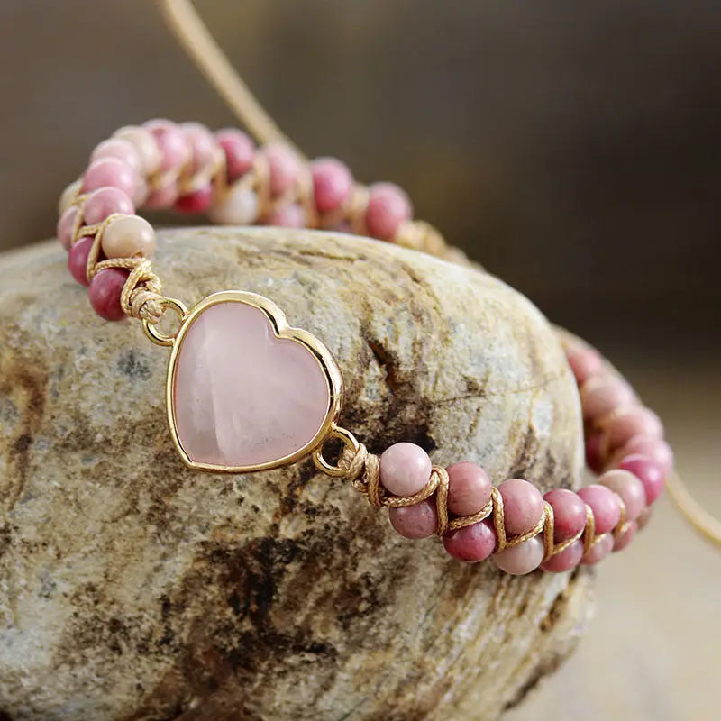 Rose Quartz Heart Charm Bracelet