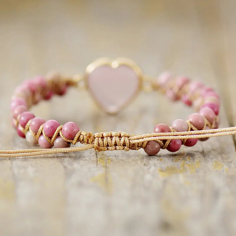 Rose Quartz Heart Charm Bracelet