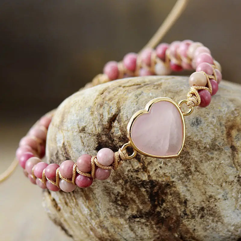 Rose Quartz Heart Charm Bracelet