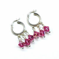 Sterling Silver Hoop Pink Crystal Dangle Earrings