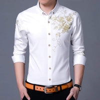 Mens Button Front Shirt with Floral Design