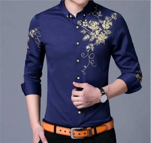 Mens Button Front Shirt with Floral Design